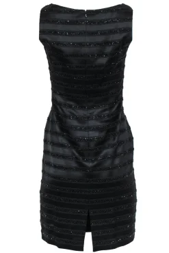 Carmen Marc Valvo - Black Striped Beaded Sheath Dress Sz 2