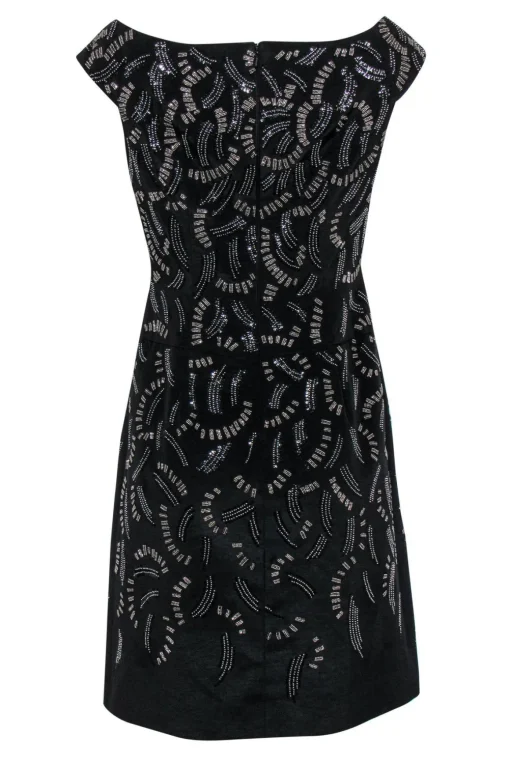Carmen Marc Valvo - Black Boat Neck Beaded Sheath Dress Sz 6