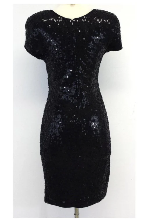 Carmen Marc Valvo - Black Sequin Short Sleeve Dress Sz XS