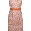 Carmen Marc Valvo - Orange Floral Sleeveless Midi Cocktail Dress Sz 2