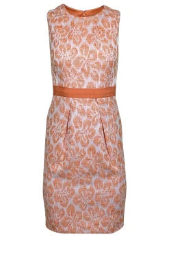 Carmen Marc Valvo - Orange Floral Sleeveless Midi Cocktail Dress Sz 2