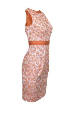 Carmen Marc Valvo - Orange Floral Sleeveless Midi Cocktail Dress Sz 2