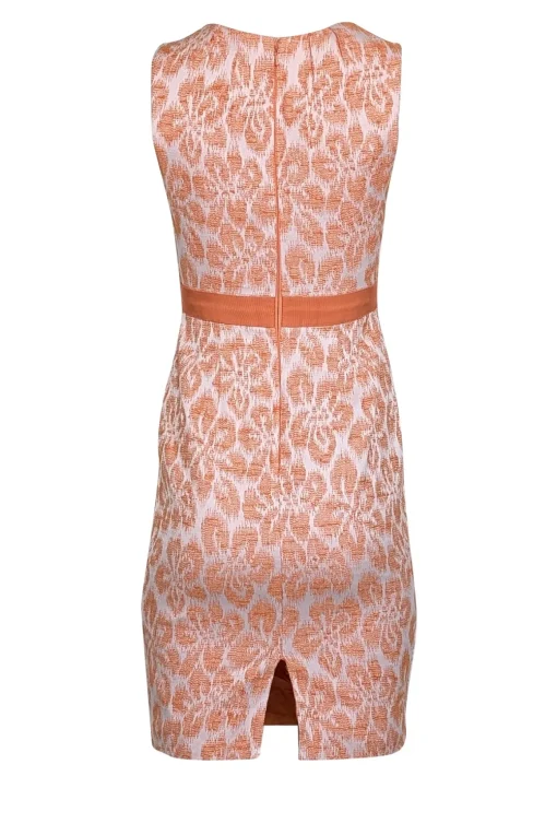 Carmen Marc Valvo - Orange Floral Sleeveless Midi Cocktail Dress Sz 2