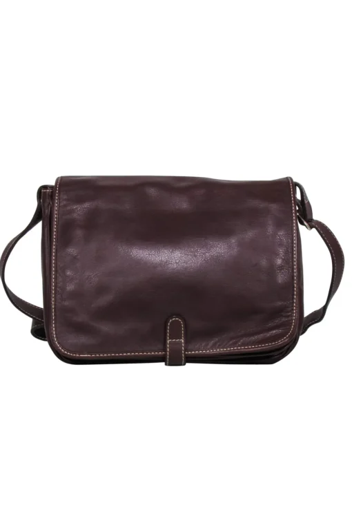 Carolina Herrera - Brown Leather Fold Over Crossbody