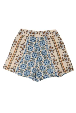 Carolina K - Cream, Blue, Yellow, & Rust Floral Print Pleated Shorts Sz M