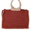 Carrie Forbes - Rust Orange & Beige Raffia Woven "O" Ring Handbag