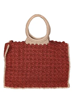 Carrie Forbes - Rust Orange & Beige Raffia Woven "O" Ring Handbag