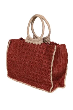 Carrie Forbes - Rust Orange & Beige Raffia Woven "O" Ring Handbag