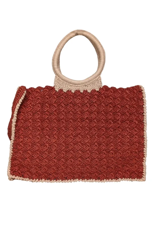 Carrie Forbes - Rust Orange & Beige Raffia Woven "O" Ring Handbag