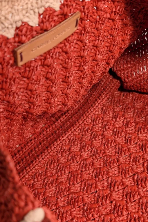 Carrie Forbes - Rust Orange & Beige Raffia Woven "O" Ring Handbag