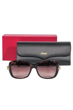 Cartier - Brown Tortoise Sunglasses w/ Gold Legs