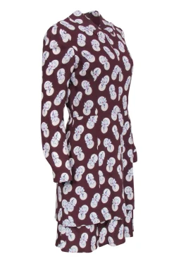 Carven - Burgundy & Floral Collared Dress Sz 2