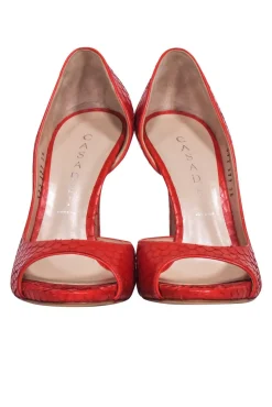 Casadei - Orange Snakeskin Textured Open Toe Pumps Sz 6