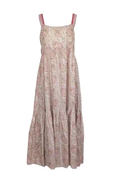 Cassandra Harper - Cream, Pink, Green, & Beige Print Sleeveless Maxi Dress Sz L