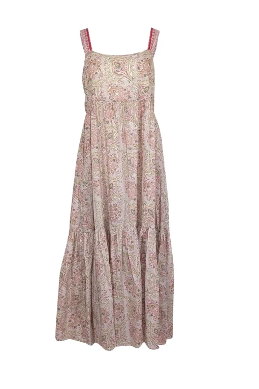 Cassandra Harper - Cream, Pink, Green, & Beige Print Sleeveless Maxi Dress Sz L