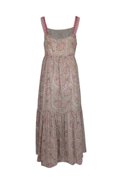 Cassandra Harper - Cream, Pink, Green, & Beige Print Sleeveless Maxi Dress Sz L