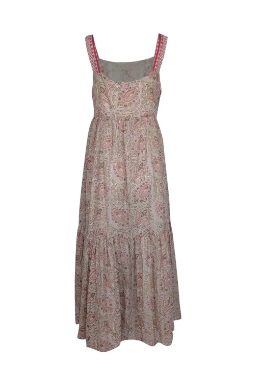 Cassandra Harper - Cream, Pink, Green, & Beige Print Sleeveless Maxi Dress Sz L