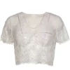 Catherine Deane - White Lace Sheer Cropped Top w/ Pearl Beading Sz 4