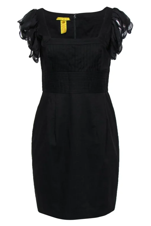 Catherine Malandrino - Black Pintuck Dress w/ Stripped Sleeves Sz 8