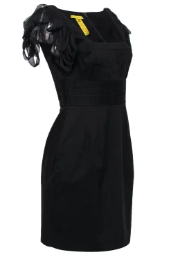 Catherine Malandrino - Black Pintuck Dress w/ Stripped Sleeves Sz 8
