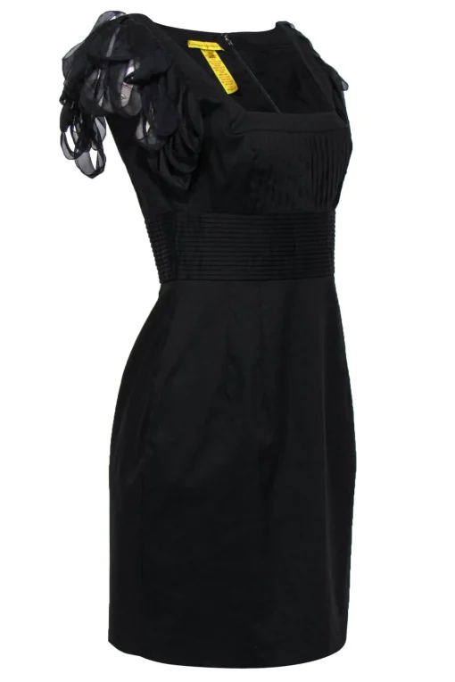 Catherine Malandrino - Black Pintuck Dress w/ Stripped Sleeves Sz 8