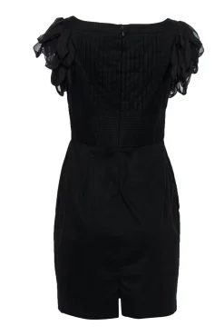 Catherine Malandrino - Black Pintuck Dress w/ Stripped Sleeves Sz 8