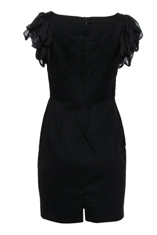 Catherine Malandrino - Black Pintuck Dress w/ Stripped Sleeves Sz 8