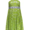 Catherine Malandrino - Chartreuse Chiffon Babydoll Dress w/ Silver Swirl Pattern Sz 4