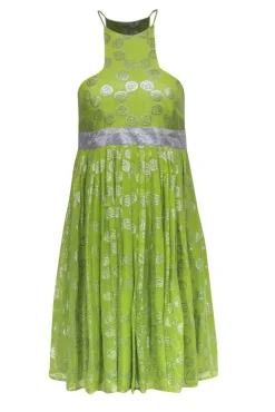 Catherine Malandrino - Chartreuse Chiffon Babydoll Dress w/ Silver Swirl Pattern Sz 4