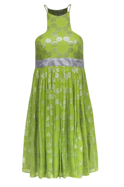 Catherine Malandrino - Chartreuse Chiffon Babydoll Dress w/ Silver Swirl Pattern Sz 4