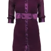 Catherine Malandrino - Plum Micro-Pleated Silk Belted Shirt Dress Sz 0