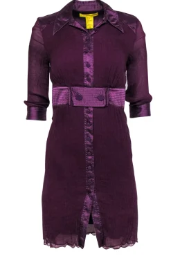 Catherine Malandrino - Plum Micro-Pleated Silk Belted Shirt Dress Sz 0