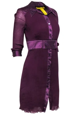 Catherine Malandrino - Plum Micro-Pleated Silk Belted Shirt Dress Sz 0