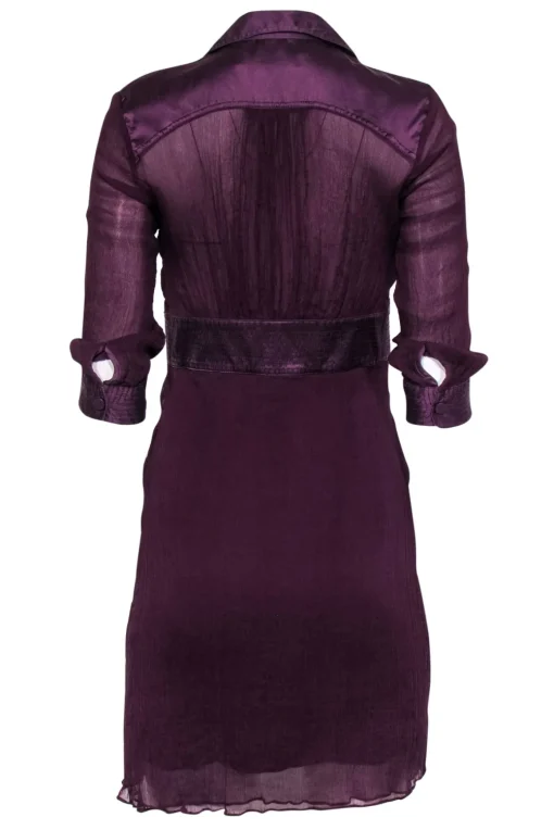 Catherine Malandrino - Plum Micro-Pleated Silk Belted Shirt Dress Sz 0