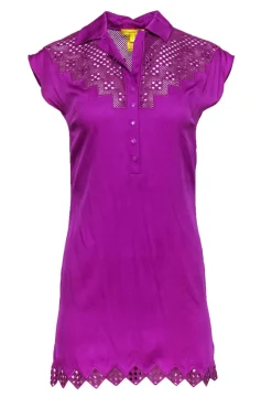 Catherine Malandrino - Purple Sleeveless Shift Dress w/ Eyelet Detailing Sz 0