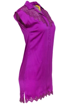 Catherine Malandrino - Purple Sleeveless Shift Dress w/ Eyelet Detailing Sz 0