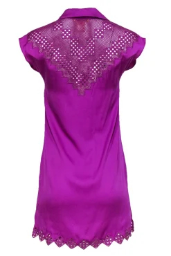 Catherine Malandrino - Purple Sleeveless Shift Dress w/ Eyelet Detailing Sz 0