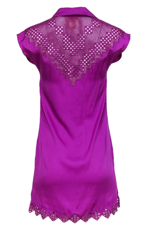 Catherine Malandrino - Purple Sleeveless Shift Dress w/ Eyelet Detailing Sz 0