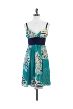 Catherine Malandrino - Teal Large Floral Print Dress Sz 6