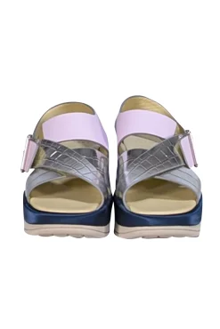 4CCCCEES - Pastel Pink, Navy, Silver, & Beige Strappy Platform Sandals Sz 7