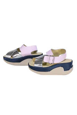 4CCCCEES - Pastel Pink, Navy, Silver, & Beige Strappy Platform Sandals Sz 7