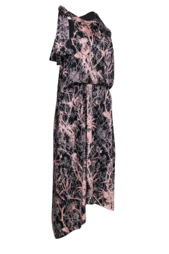 Cedric Charlier - Black Sleeveless Abstract Print Midi Dress w/ Hi-Low Hem Sz 4