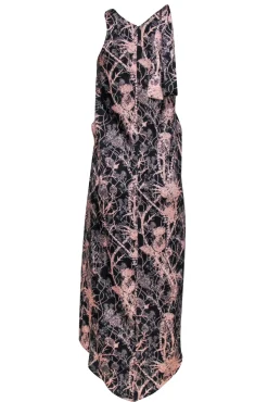 Cedric Charlier - Black Sleeveless Abstract Print Midi Dress w/ Hi-Low Hem Sz 4