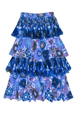 Celia B. - Blue Multi-Print Tiered Maxi Skirt Sz XS