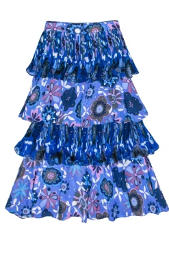 Celia B. - Blue Multi-Print Tiered Maxi Skirt Sz XS