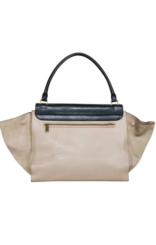 Celine - Beige & Black Large Trapeze Tote Bag