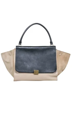 Celine - Beige & Black Large Trapeze Tote Bag
