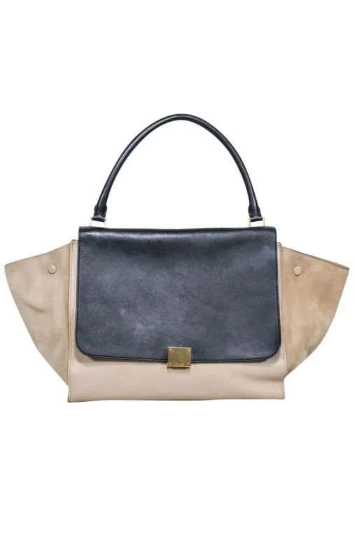 Celine - Beige & Black Large Trapeze Tote Bag