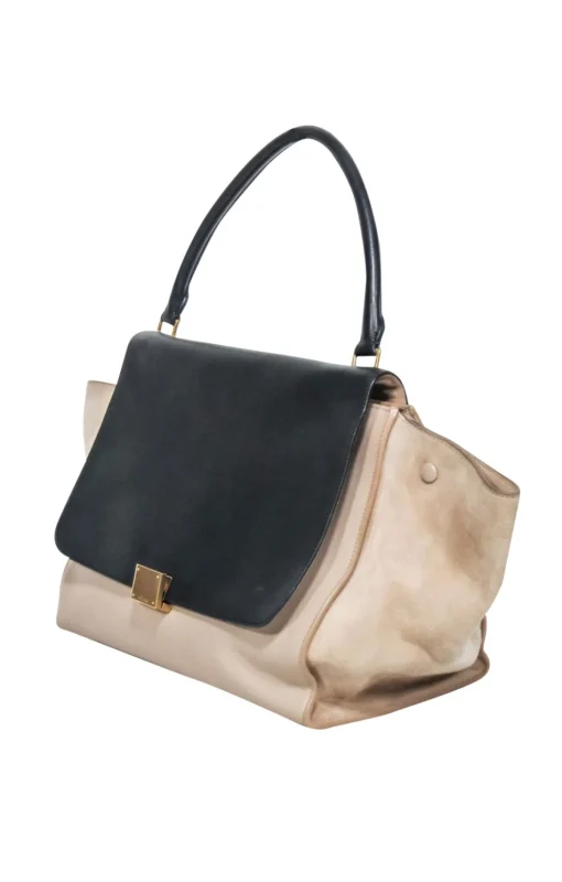 Celine - Beige & Black Large Trapeze Tote Bag