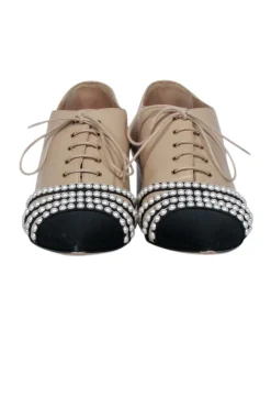 Chanel - Beige, Black, & Pearl Low Heel Loafers Sz 9